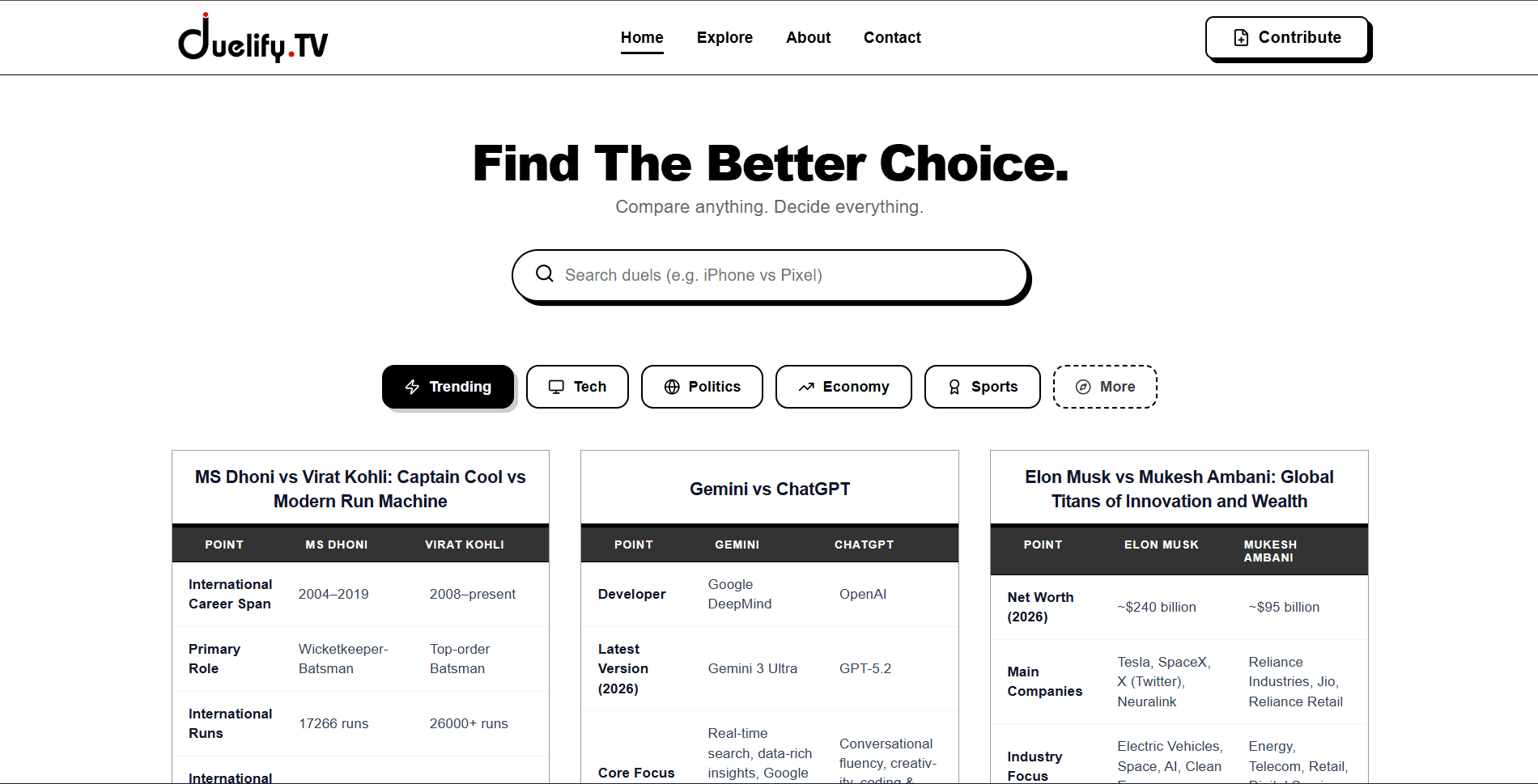 Duelify website screenshot